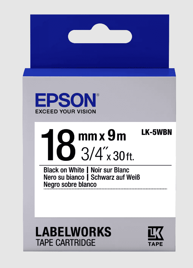 Epson LK-5WBN 9Mt 18mm Standart Beyaz Üzeri Siyah Etiket