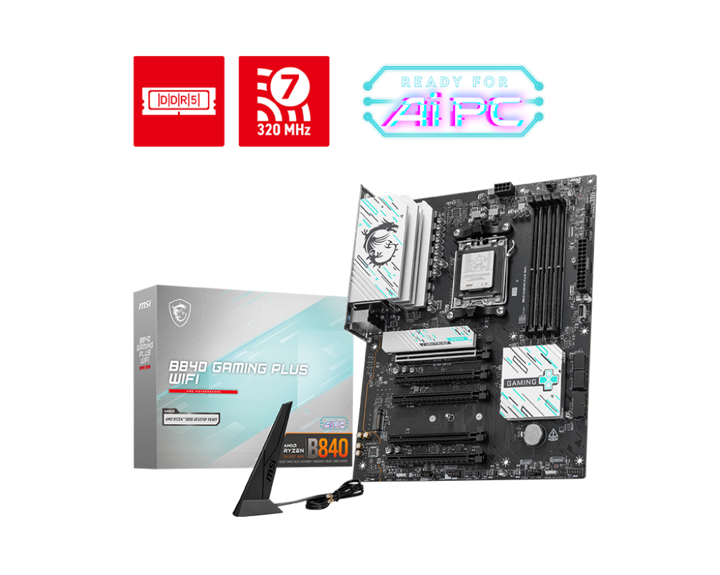 Msi B840 GAMING PLUS WIFI Sc-Am5 B840 DDR5 8000Mhz 2xM2 Wifi7 2.5Gbit ATX AMD Anakart