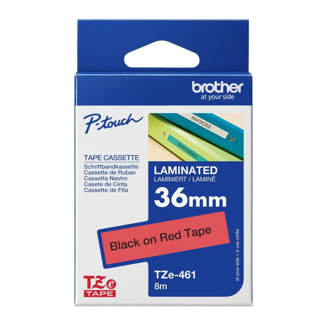 Brother TZE-461 8mt 36 mm Kırmızı Üzeri Siyah Laminasyonlu Etiket