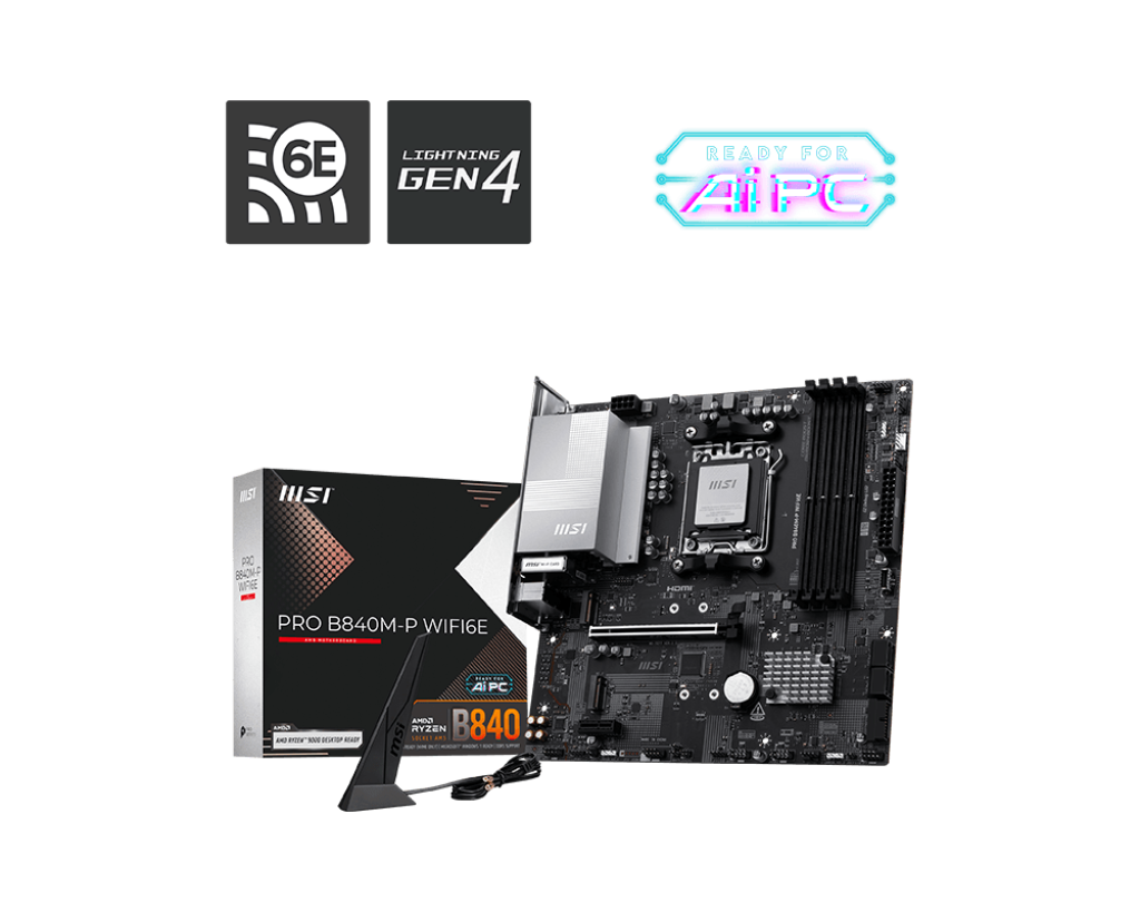 Msi PRO B840M-P WIFI6E Sc-AM5 DDR5 8000Mhz 2xM2 Wi-Fi 6E 2.5Gbe Lan mATX AMD Anakart