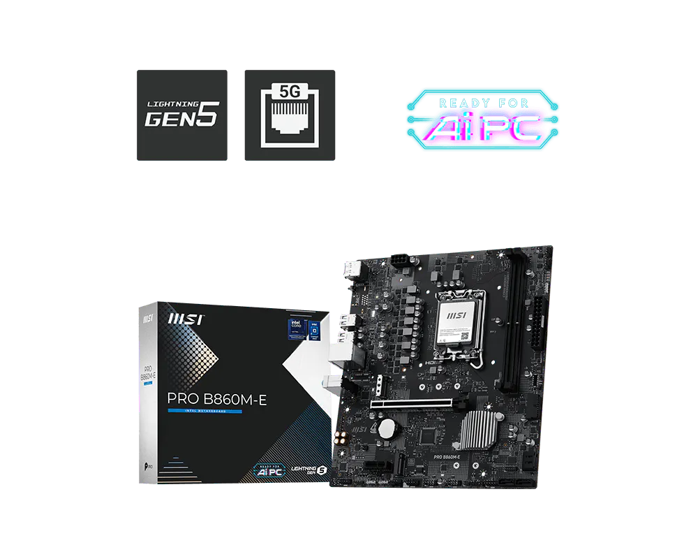 Msi PRO B860M-E Sc-1851 DDR5 9066Mhz 2xM2 5Gbit Lan mATX INTEL Anakart