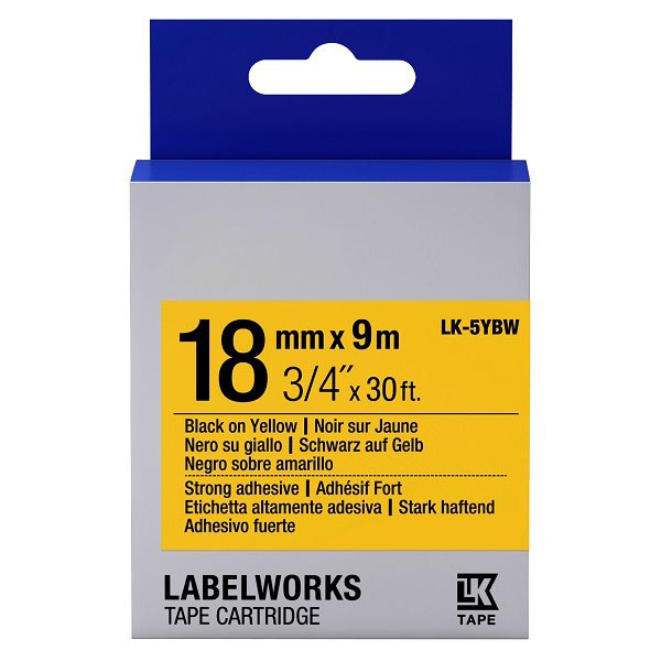 Epson LK-5YBW 9Mt 18mm Güçlü Yapışkanlı Sarı Üzeri Siyah Etiket