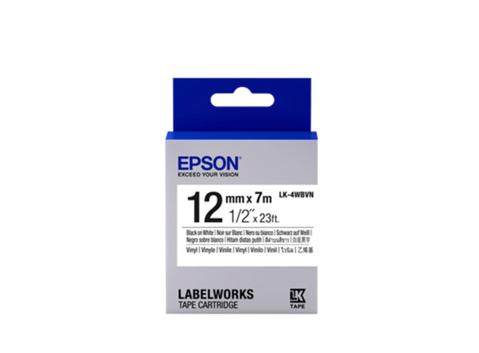 Epson LK-4WBVN 7Mt 12mm Vinil Beyaz Üzeri Siyah Etiket
