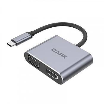 Dark DK-AC-U31XMST USB 3.1 Type C to VGA HDMI Erkek-Diþi MST USB Ekran Kartý