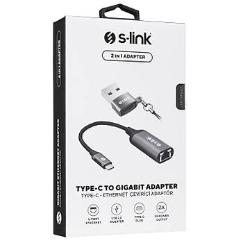 S-Link Swapp SW-U3305 USB Type C & USB 2.0 to RJ45 Gigabit Usb Ethernet Adaptör