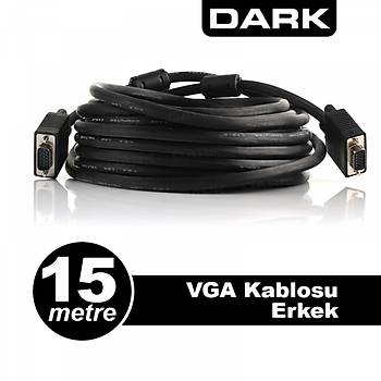 Dark DK-CB-VGAL1500 15 Mt VGA to VGA Erkek-Erkek Ferrit Core EMI RFI VGA Görüntü Kablosu