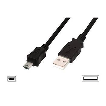 Digitus AK-300108-030-S 3 Mt USB 2.0 to mini USB 5 Pin Erkek-Erkek AWG28 UL USB 2.0 Kablo