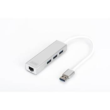 Digitus DA-70250-1 USB 3.0 to RJ45 Gigabit 3 Port USB 3.0 Beyaz USB Harici Ethernet Kartý