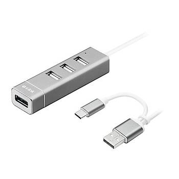S-Link SW-U220 USB 3.1 Type C to 4 Port USB 2.0 Gri USB Çoklayýcý Hub