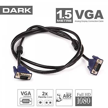 Dark DK-CB-VGA150 1.5 Mt VGA to VGA Erkek-Erkek Ferrit Core EMI RFI VGA Görüntü Kablosu
