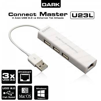 Dark DK-AC-USB23L Connect Master U23L USB 2.0 to RJ45 10/100Mbps 3 Port USB 2.0 USB Ethernet Kartý