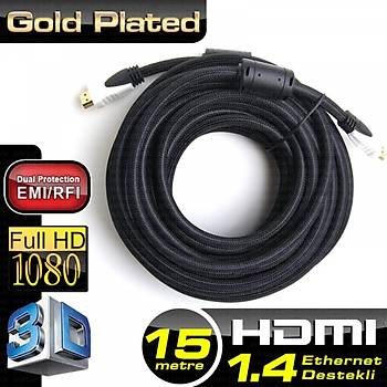 Dark DK-HD-CV14L1500 15 Mt HDMI to HDMI Erkek-Erkek v1.4 4K 3D Að Destekli Dual Molding Kýlýflý Altýn Uçlu Kablo