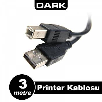 Dark DK-CB-USB2PRNL300 3 Mt USB 2.0 to USB 2.0 Tip B Erkek-Erkek Yazýcý Data Kablosu