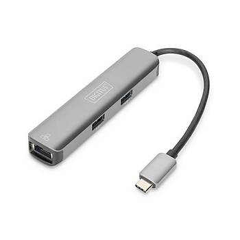 Digitus DA-70892 USB Type C to HDMI USB 3.0 Type C RJ45 Usb Ekran Kartý