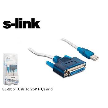 S-Link SL-255T 1.5 Mt USB 2.0 To DB25 Pin IEEE 1284 Erkek/Diþi LPT Dönüþtürücü Kablo