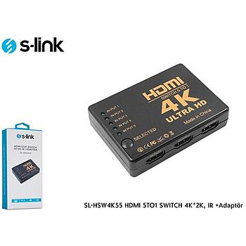 S-Link SL-HSW4K55 5 Port 2K 4K v1.4 5 To 1 IR Adaptör HDMI Switch Çoklayýcý