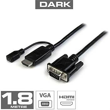 Dark DK-HD-AHDMIXVGAL180 HDMI to VGA Erkek-Erkek  Aktif Dijital Analog Güç Destekli Dönüþtürücü Adaptör
