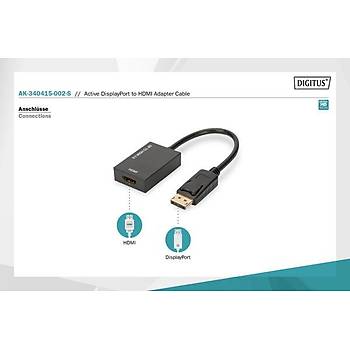 Digitus AK-340415-002-S DISPLAY PORT to HDMI Erkek-Diþi 0.15Mt HDMI 2.0 Dönüþütürücü Adaptör