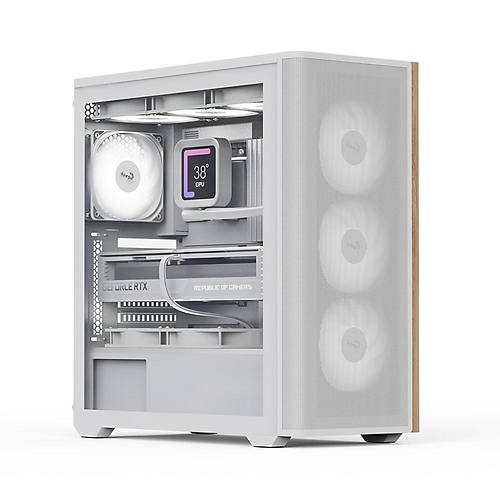Aerocool AE-D501A-WH PSU YOK 4x12Cm ARGB Fanl� Ah�ap �n Panel Tempered Beyaz ATX Bilgisayar Kasas�