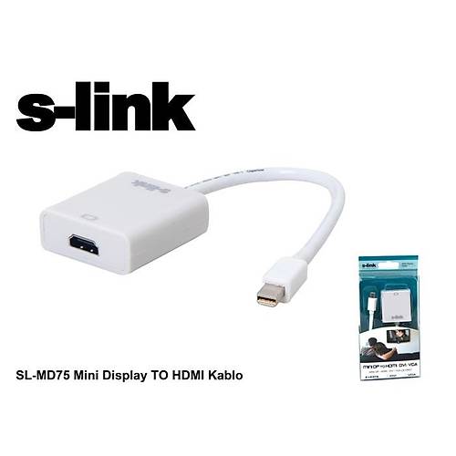 S-Link SL-MD75 mini DISPLAY PORT to HDMI Erkek-Dii Beyaz Dntrc Adaptr