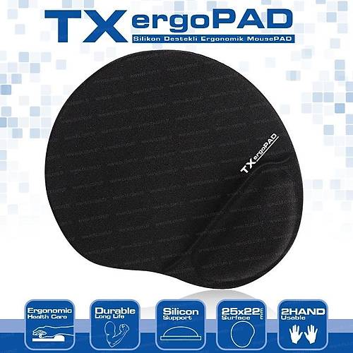 Tx TXACMPAD01 Ergopad Plus 250x220x5mm Siyah Bilek Jel Destekli Mousepad