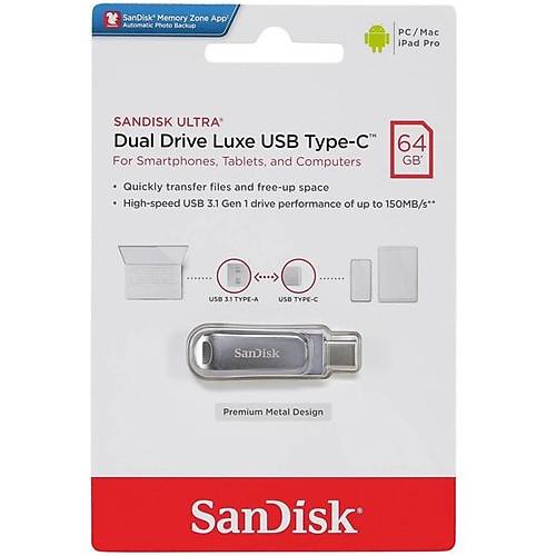 Sandisk SDDDC4-064G-G46 64 GB Dula USB 3.1 Gen - Type C Drive Luxe USB Flash Bellek