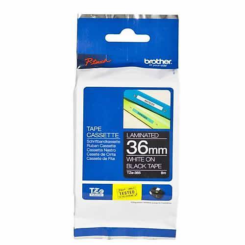 Brother TZE-365 36mm Siyah �zerine Beyaz Laminasyonlu Etiket