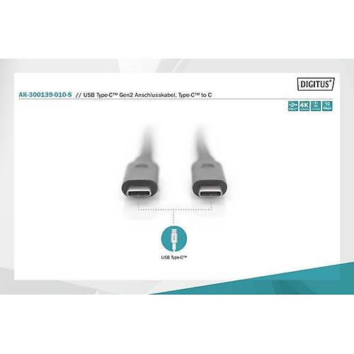 Digitus AK-300139-010-S 1 Mt USB 3.1 Type C to Usb 3.1 Type C Erkek-Erkek Kablo