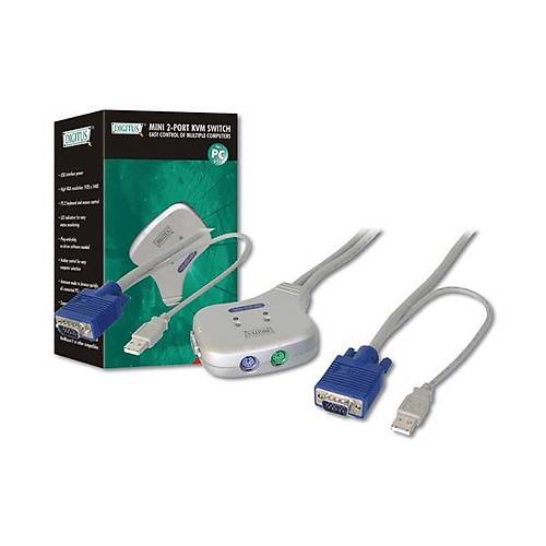 Digitus DC OC12U 2 Port VGA 2 Bilgisayar 2 Klavye 2 Mouse USB mini KVM Switch