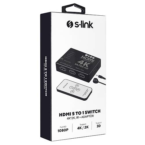 S-Link SL-HSW75 HDMI to HDMI 5 Port Giri 1 k Kumandal Otomatik Metal HDMI oklayc