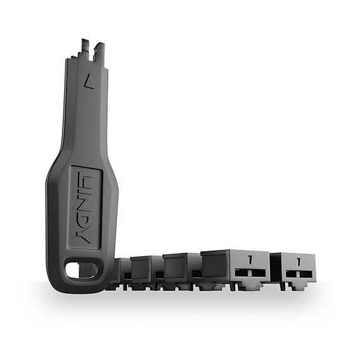 Lindy LIN-47891 RJ45 Siyah 10 Adet RJ45 Port Kiliti 1 adet Anahtar