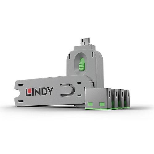 Lindy LIN-40451 USB A 4 Adet Port Kilidi ve 1 Adet Anahtar Yeil Renk