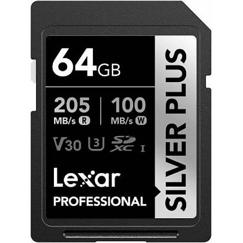 Lexar LSDSIPL064G-BNNNG 64 GB 205-100Mb/s UHS-I  V30 C10 U3 Silver Plus SD Haf�za Kart�