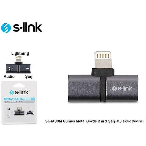 S-Link SL-TA30M Lightning to 2 n 1 Metal Gvde arj Kulaklk evirici Adaptr