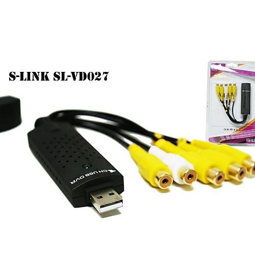 S-Link SL-VD027 USB to DVR 4 Port Erkek-Dii Siyah Dntrc Adaptr