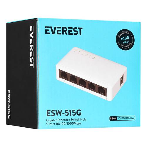 Everest ESW-515G 5 Port Gigabit Plastik Kasa Masast Ethernet Switch