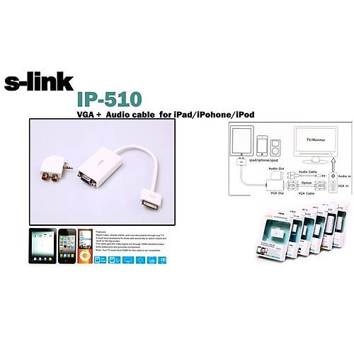 S-Link IP-510 Ipod Iphone Ipad in to VGA Audio Dntrc Adaptr