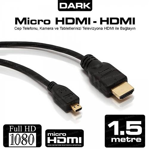 Dark DK-HD-CV13L150MICRO 1.5 Mtre micro HDMI to HDMI Erkek-Erkek 1080 Telefon Tablet PC İçin Dönüştürücü Kablo