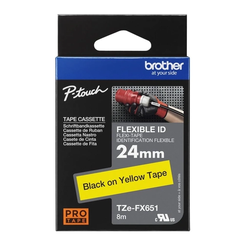 Brother P-Touch TZE-FX651 24mm 8Mt Sar zerine Siyah Esnek Laminasyonlu Etiket
