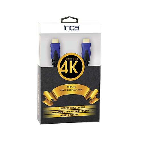 Inca IMHD-18B 2 Mt HDMI to HDMI Erkek-Erkek 1.4v 3D Alt�n U�lu �rg�l� HDMI G�r�nt� Kablosu