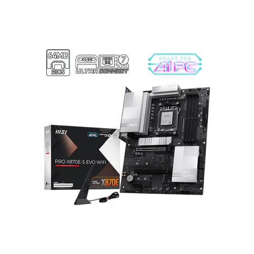 Msi PRO X870E-S EVO WIFI Sc-AM5 DDR5 8200MHz 3xM2 5Gbit Wi-Fi 7 RGB ATX AMD Anakart