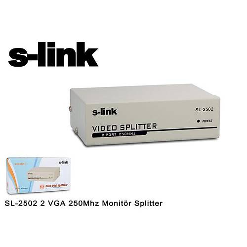 S-Link SL-2502 2 Port 1 PC 2 Monitr 250MHZ VGA Grnt oklayc