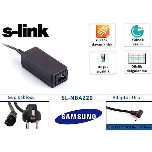 S-Link SL-NBA220 19V 2.1A 45W 3.0x1mm Samsung Ultrabook Standart Adaptör