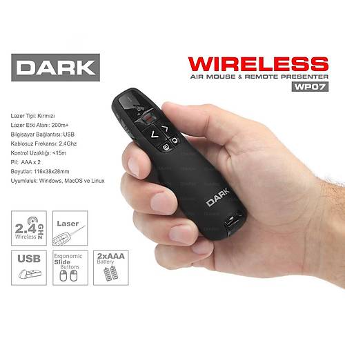 Dark DK-AC-WP07BT WP07 Krmz Lazerli Wireless Bluetooth Sunum Kumandas