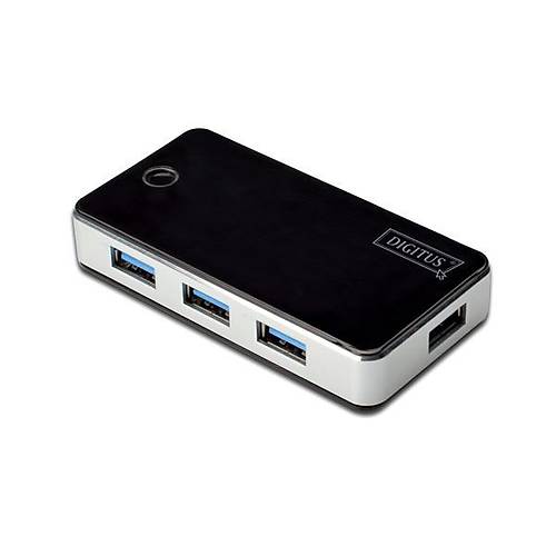 Digitus DA-70231 USB 3.0 to 4 Port USB 3.0  Plastik Siyah Gümüş Güç Adaptörlü USB 3.0 Çoklayıcı Hub