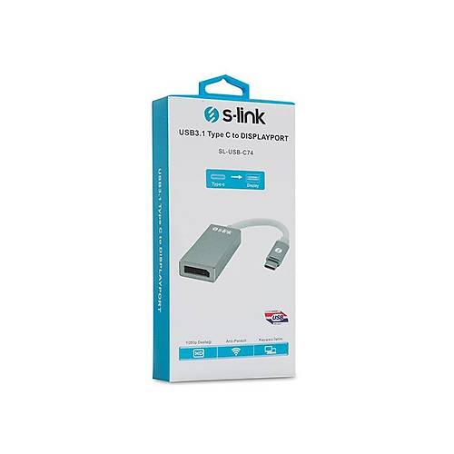 S-Link SL-USB-C74 Usb Type C to DISPLAY PORT Erkek-Di�i Metal D�n��t�r�c� Adapt�r