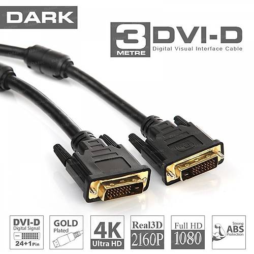 Dark DK-CB-DVIL300 3 Mt DVI to DVI 24+1 Erkek-Erkek Ferrit Core EMI RFI DVI Grnt Kablosu