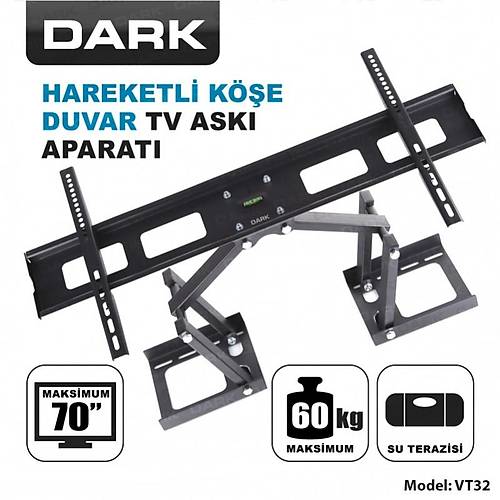 Dark DK-AC-VT32 VT32 37 - 70 inch Çift Noktadan Hareketli Katlanabilir Köşe ve Duvar Tipi Askı Aparatı