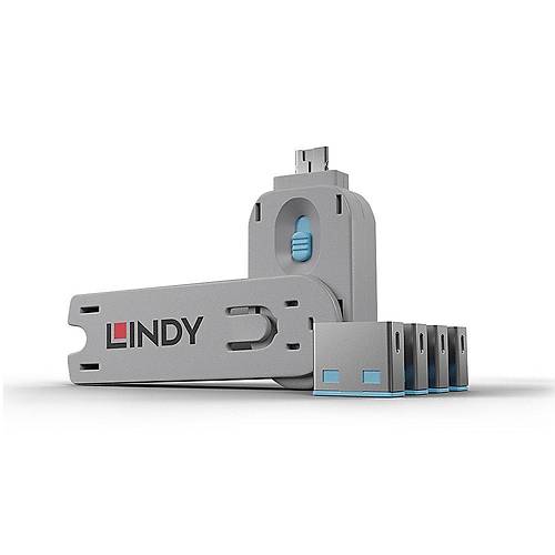 Lindy LIN-40452 USB A 4 Adet Port Kilidi ve 1 Adet Anahtar Mavi Renk