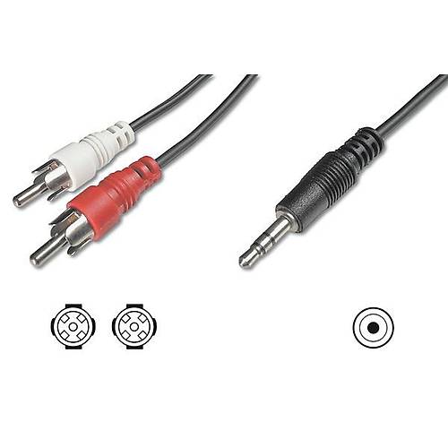 Digitus AK-510300-015-S 1.5 Mt 3.5mm to 2 x RCA Erkek-Erkek CCS Zrhl Audio Kablo